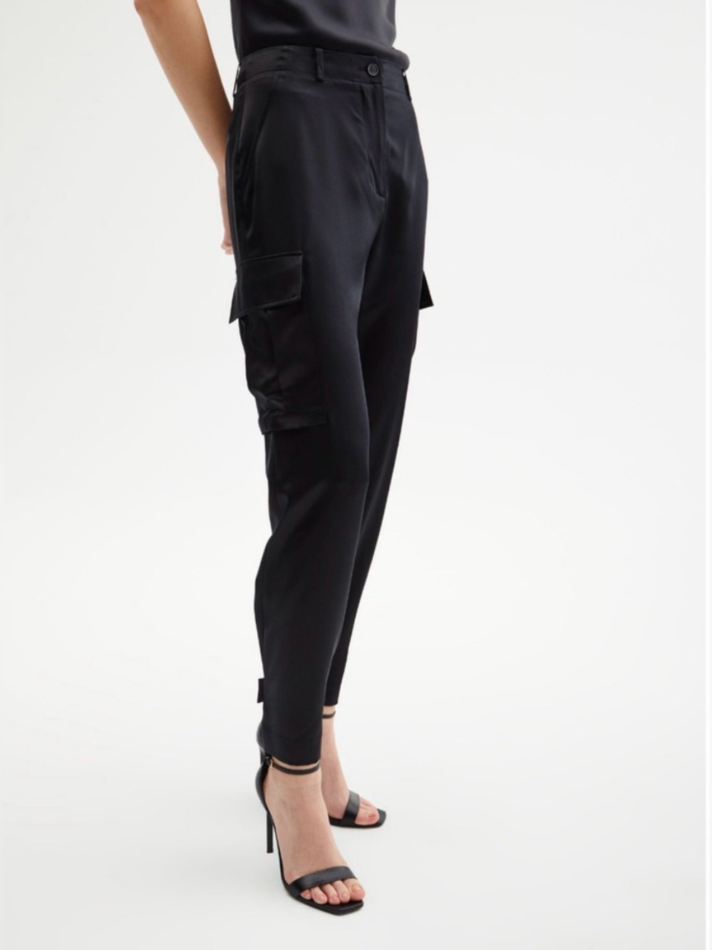Nili Lotan Nikola Silk Cargo Pants Black Size 10
